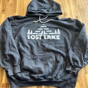Lost Lake Graphic Hoodie Pullover Sweatshirt Gray Size Large